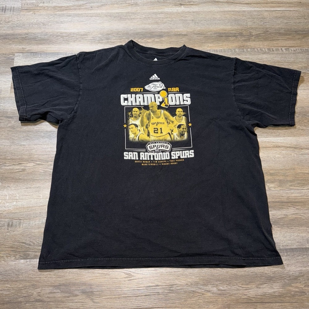 Adidas Shirt Mens 2XL Black San Antonio Spurs 2007 NBA Word Champions Graphic